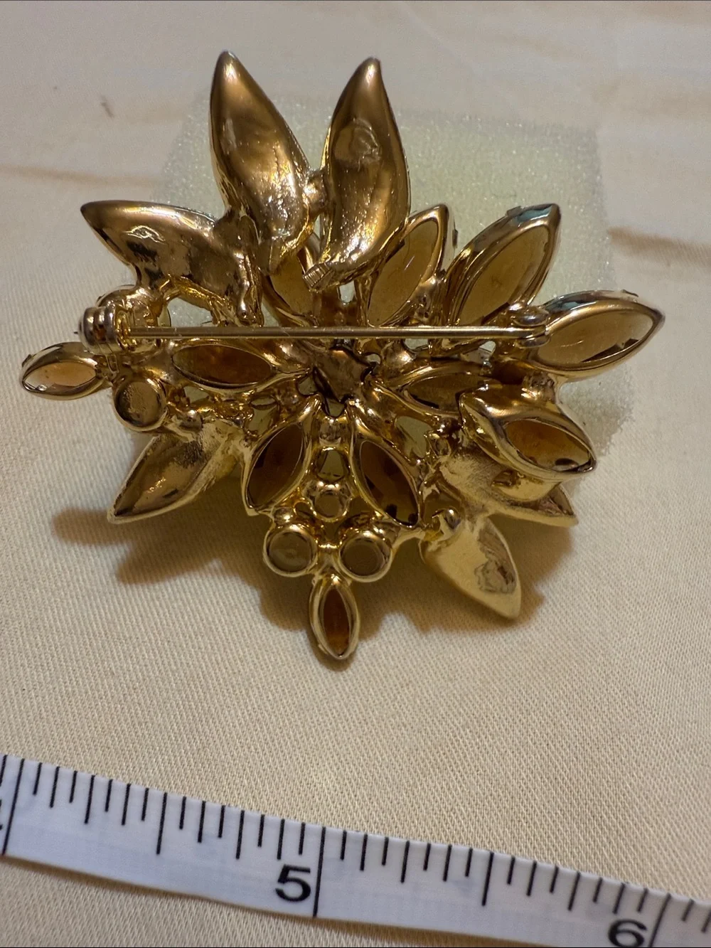 Vintage inspired (Selini )Amber & Iridescent stones Brooch Gold toned